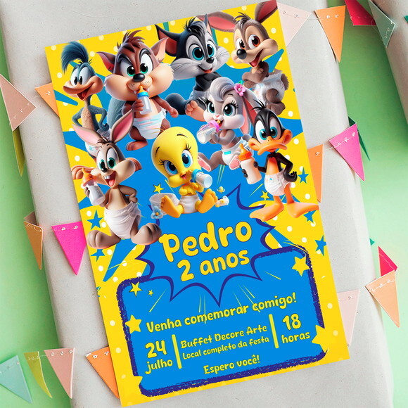 Convite Aniversário Baby Looney Tunes