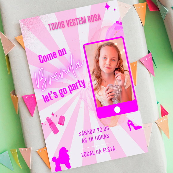 Convite Aniversário Barbie com Foto