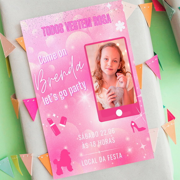 Convite Aniversário Barbie com Foto