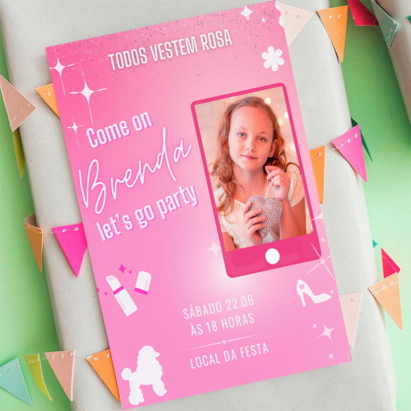 Convite Aniversário Barbie com Foto