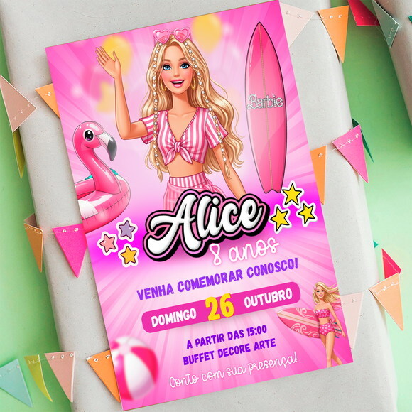 Convite Aniversário Barbie Malibu Digital