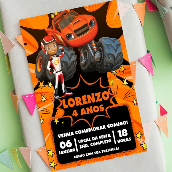 Convite Aniversário Blaze e os Monster Machine