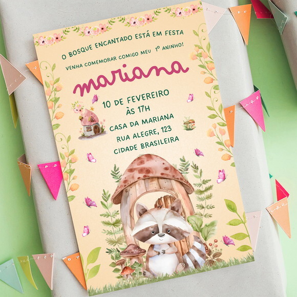Convite Aniversário Bosque Encantado Guaxinim
