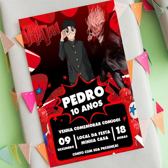Convite Aniversário Dandadan Anime Digital