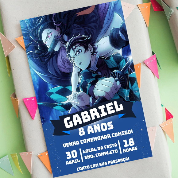 Convite Aniversário Demon Slayer Kimetsu no Yaiba