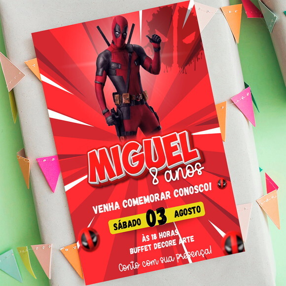 Convite Aniversário Deadpool Digital