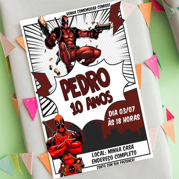 Convite Aniversário Dead Pool Digital