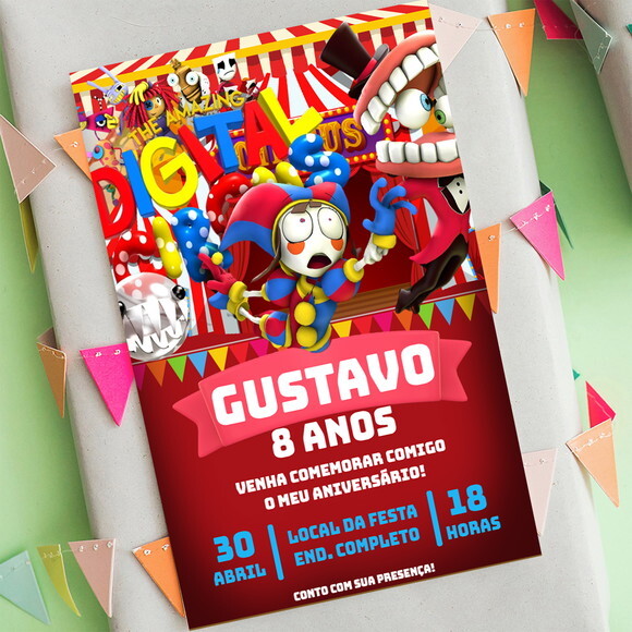 Convite Aniversário Digital Circus