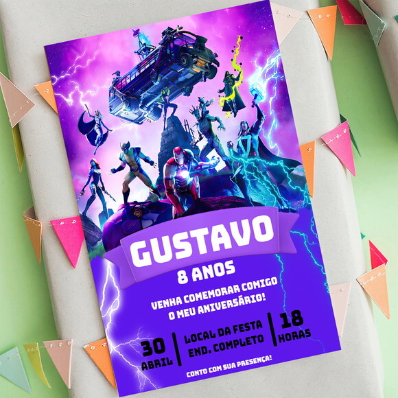 Convite Aniversário Fortnite Heróis Digital