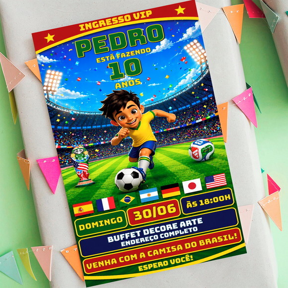 Convite Aniversário Futebol Copa do Mundo Ingresso Vip