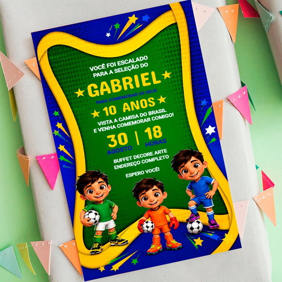 Convite Aniversário Futebol Copa do Mundo Personagens