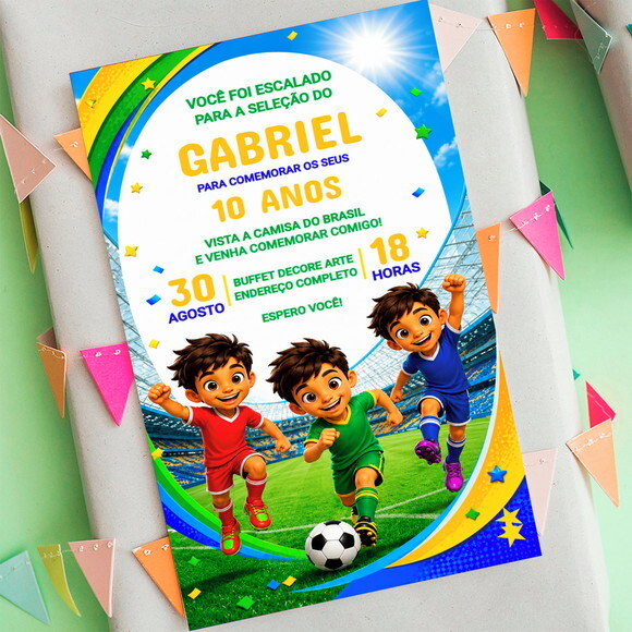 Convite Aniversário Futebol Copa do Mundo Personagens