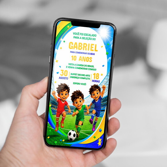 Convite Aniversário Futebol Copa do Mundo Personagens