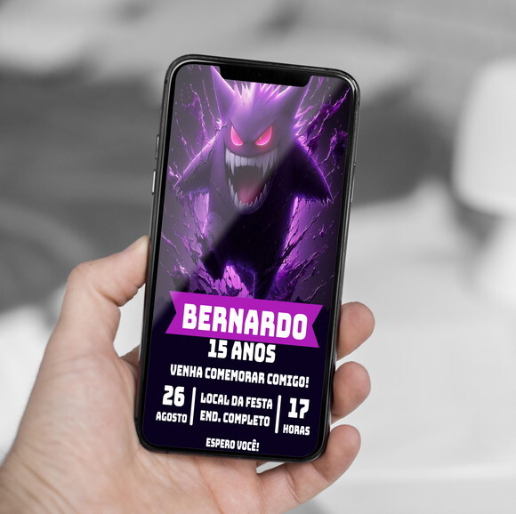 Convite Aniversário Gengar Pokemon