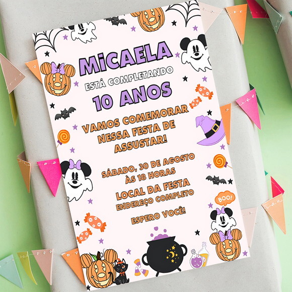 Convite Aniversário Halloween Turma do Mickey Fantasminhas
