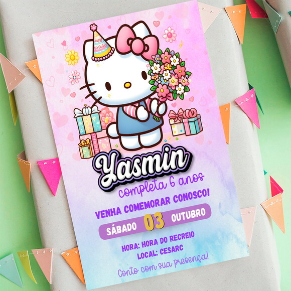 Convite Aniversário Hello Kitty Rosa