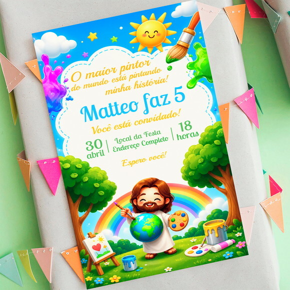 Convite Aniversário Infantil Jesus Pintor Digital