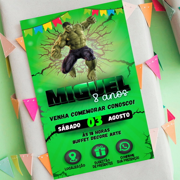 Convite Aniversário Incrivel Hulk Interativo Digital