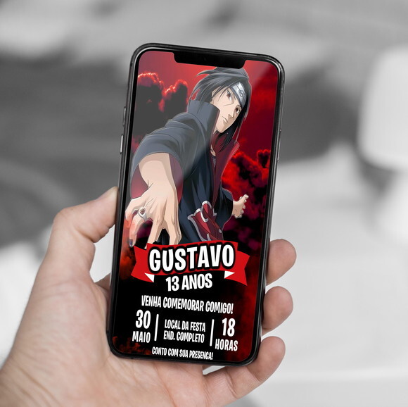 Convite Aniversário Itachi Uchiha Akatsuki Digital