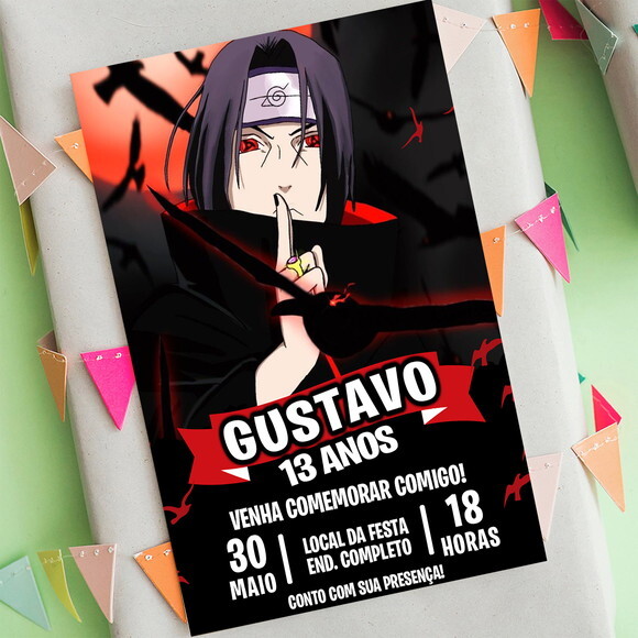 Convite Aniversário Itachi Uchiha Akatsuki Digital