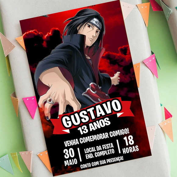 Convite Aniversário Itachi Uchiha Akatsuki Digital