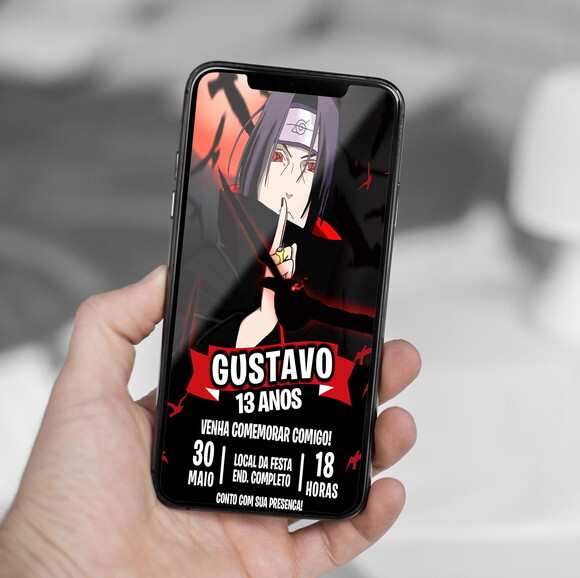 Convite Aniversário Itachi Uchiha Akatsuki Digital