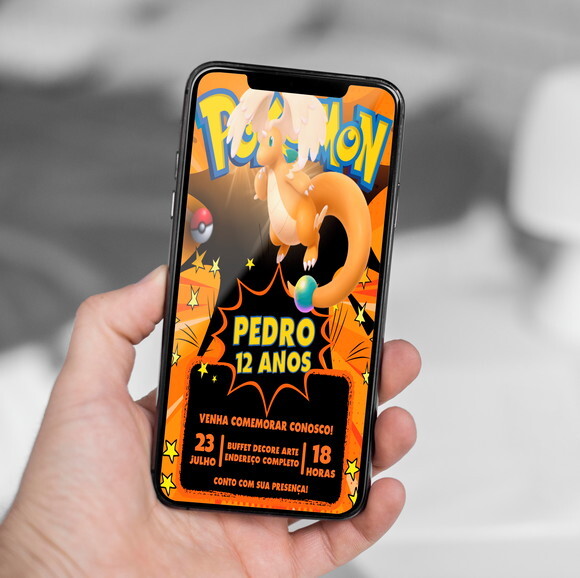 Convite Aniversário Mega Dragonite Pokemon