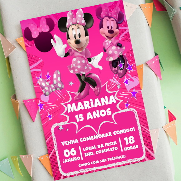 Convite Aniversário Minnie Cor de Rosa