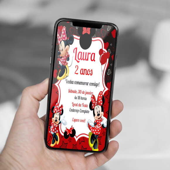 Convite Aniversário Minnie Mouse Vermelha Modelos