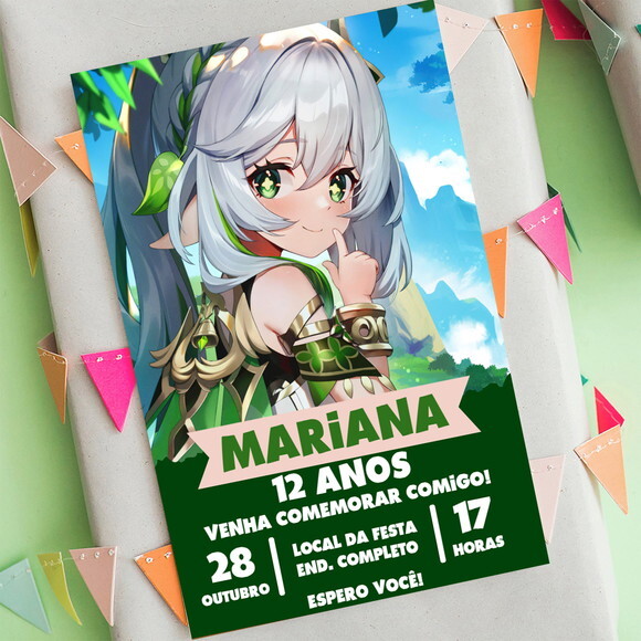 Convite Aniversário Nahida - Genshin Impact Digital