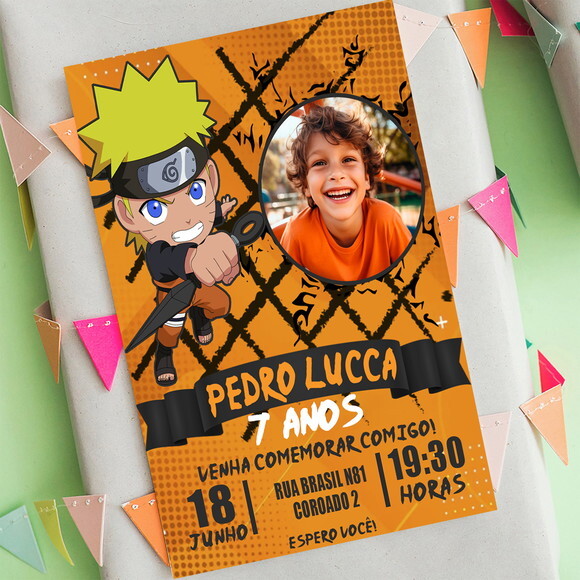 Convite Aniversário Naruto Uzumaki Bebê com Foto
