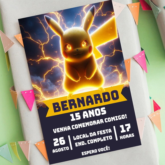 Convite Aniversário Pikachu Pokemon