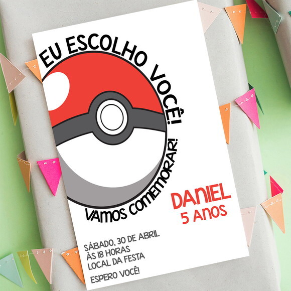 Convite Aniversário Pokemon Pokebola