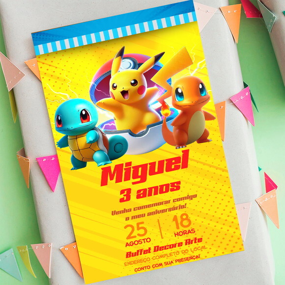 Convite Aniversário Pokemon Digital