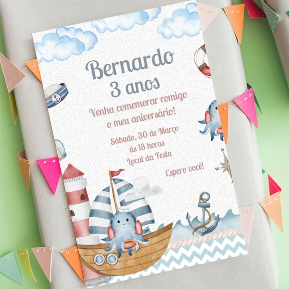 Convite Aniversário Polvo Marinheiro