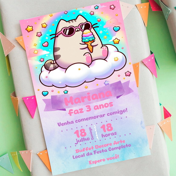 Convite Aniversário Pusheen Cat