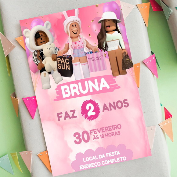 Convite Aniversário Roblox Rosa