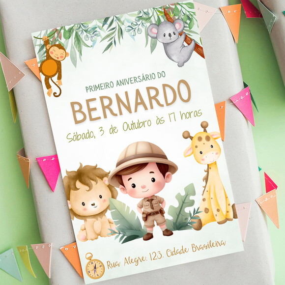 Convite Aniversário Safari Animais
