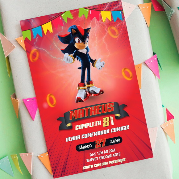 Convite Aniversário Shadow Sonic