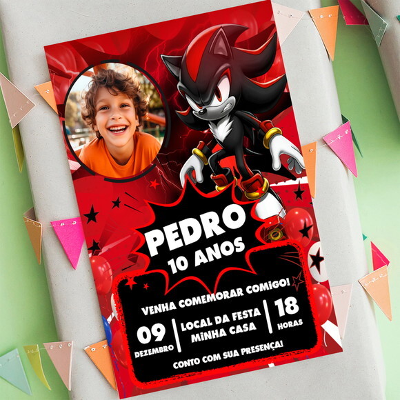Convite Aniversário Shadow Sonic com Foto
