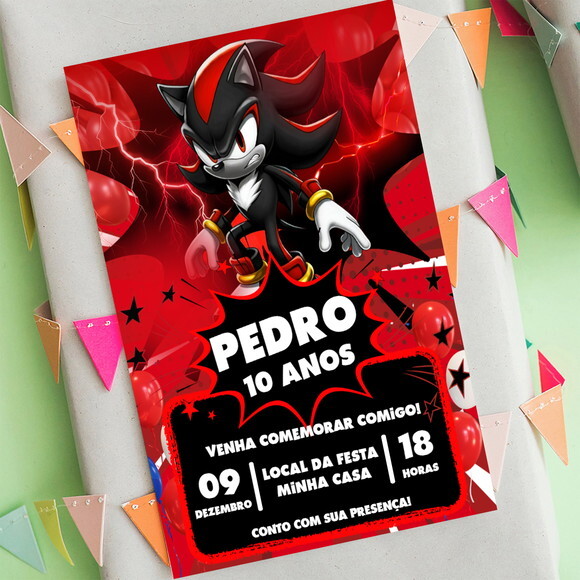 Convite Aniversário Shadow Sonic com Foto