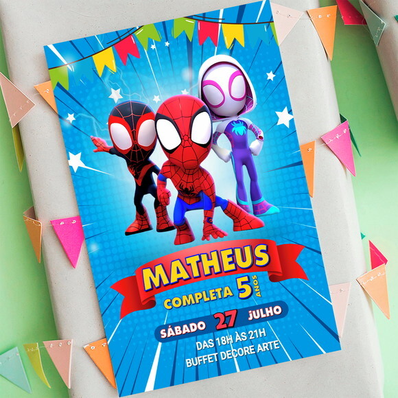 Convite Aniversário Spidey e Seus Amigos Espetaculares