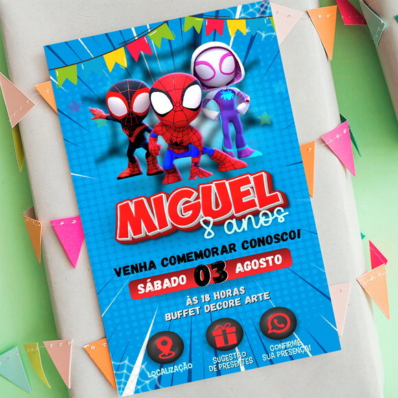 Convite Aniversário Spidey e Seus Amigos Interativo