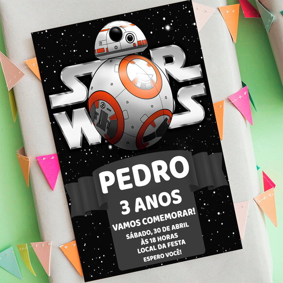 Convite Aniversário Star Wars Bb8