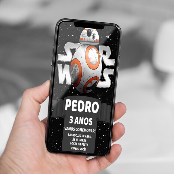 Convite Aniversário Star Wars Bb8