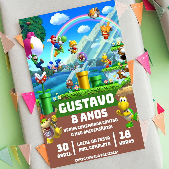 Convite Aniversário Super Mário Bros