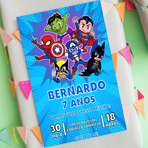 Convite Aniversário Super Heróis