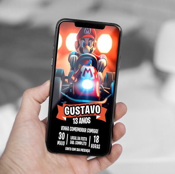 Convite Aniversário Super Mário Kart Digital