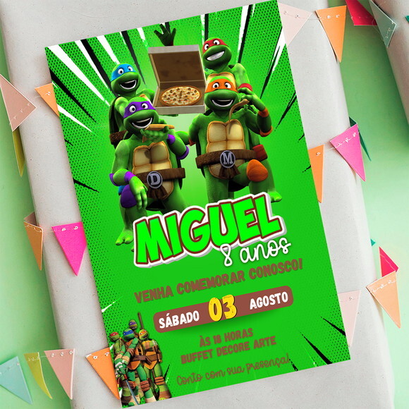 Convite Aniversário Tartarugas Ninja