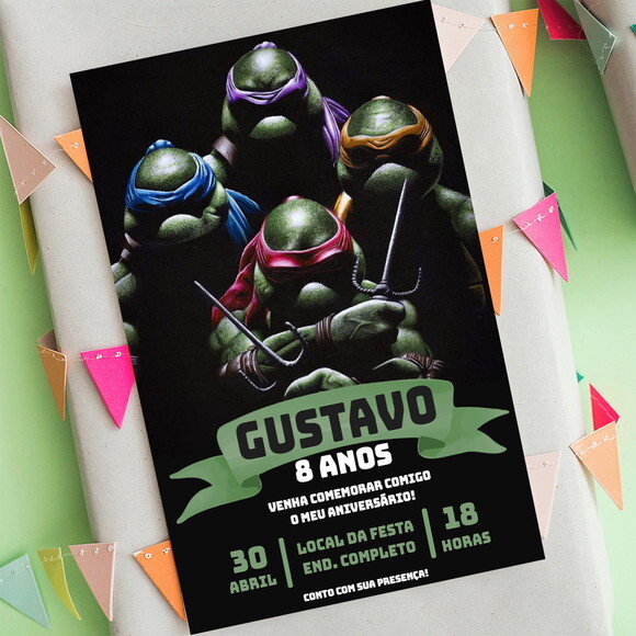 Convite Aniversário Tartarugas Ninja